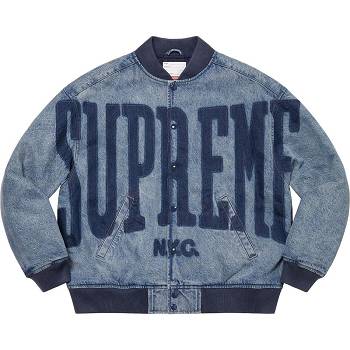Supreme Washed Knockout Denim Varsity Takki Laivastonsininen | FI437OR